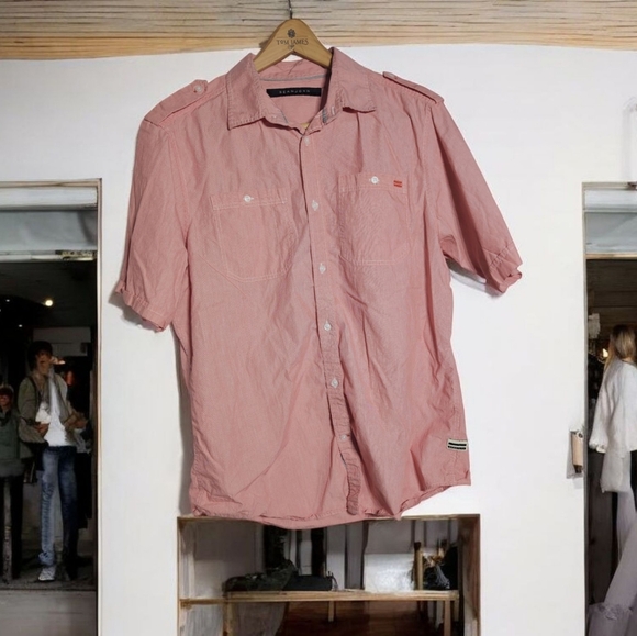 Men's Light Red Casual Shirt With Epaulettes By Sean John Sz L - Picture 1 of 6